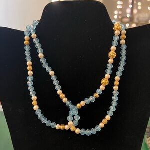 Chic Blue and Gold Beaded Necklace